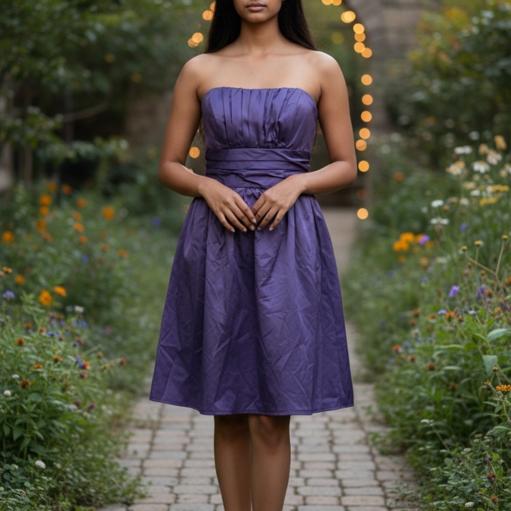 David's Bridal Strapless A-Line Dress 100% Cotton Shell in Purple Size 8